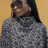 Black Geometric Print Scarf Shirt
