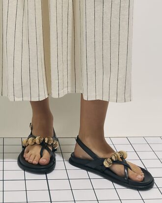 Black Gold Ball Strap Footbed Sandals Black Gold Ball Strap Footbed Sandals