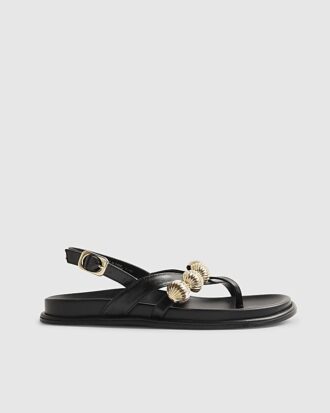 Black Gold Ball Strap Footbed Sandals Black Gold Ball Strap Footbed Sandals
