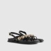 Black Gold Ball Strap Footbed Sandals