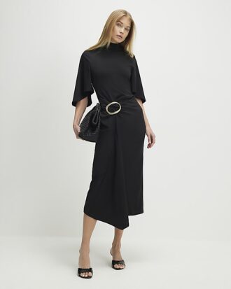 Black Gold Buckle Midi Dress