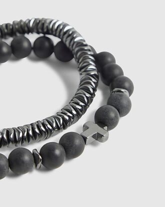 Black Hematite Cross Beaded Bracelet Pack