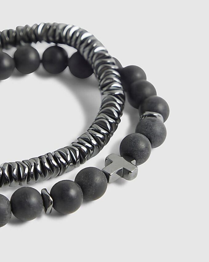 Black Hematite Cross Beaded Bracelet Pack
