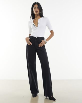 Black High Waisted Relaxed Straight Leg Jeans