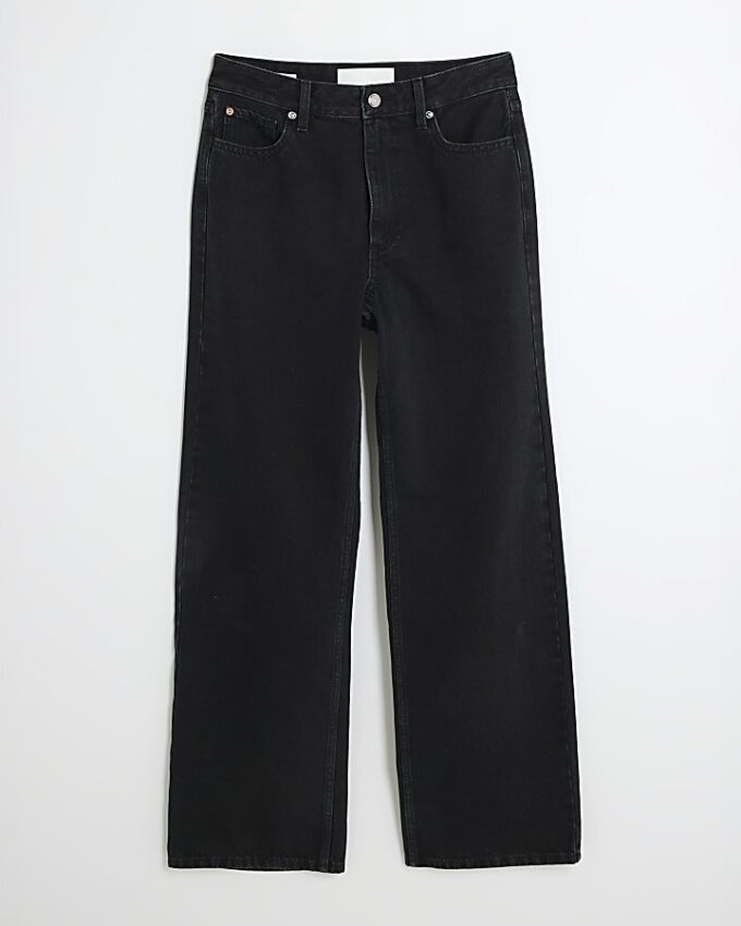 Black High Waisted Relaxed Straight Leg Jeans
