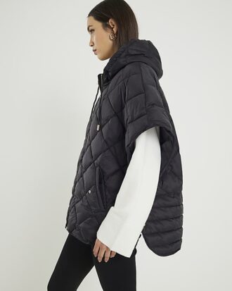 Black Hooded Puffer Cape