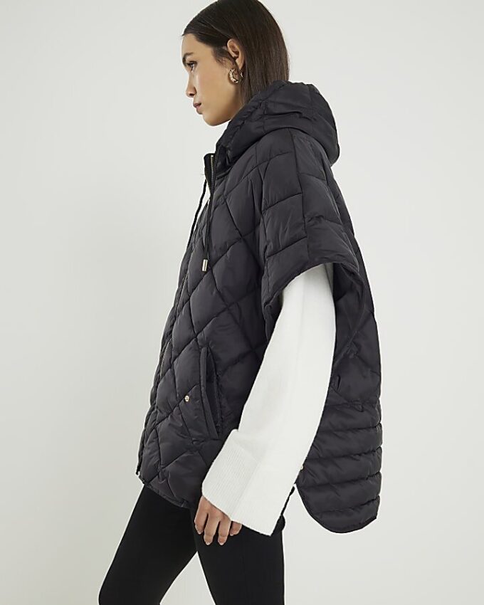 Black Hooded Puffer Cape