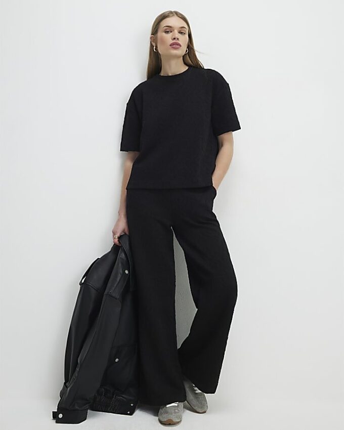 Black Jacquard Short Sleeve Boxy T-shirt