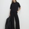 Black Jacquard Wide Leg Trousers