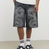 Black Jort Embroidered Japanese Dragon Shorts