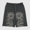 Black Jort Embroidered Japanese Dragon Shorts