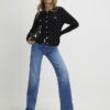 Black Knit Fitted Scallop Trim Cardigan
