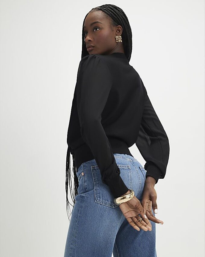 Black Knitted Hybrid Long Sleeve Top