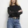 Black Knitted Long Chiffon Sleeve Top