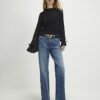 Black Knitted Long Chiffon Sleeve Top