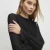 Black Knitted Long Chiffon Sleeve Top
