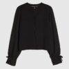 Black Knitted Long Chiffon Sleeve Top
