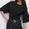 Black Knitted Short Sleeve Top