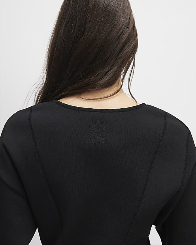 Black Knitted Short Sleeve Top