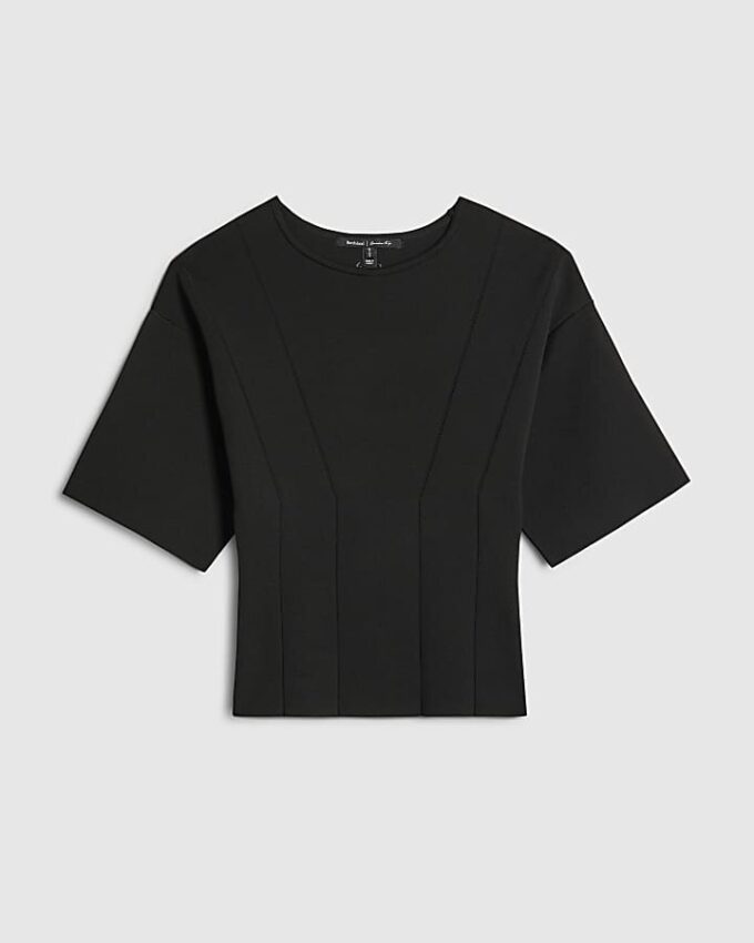 Black Knitted Short Sleeve Top