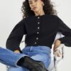 Black Knitted Structured Sleeve Cardigan