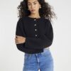 Black Knitted Structured Sleeve Cardigan