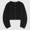 Black Knitted Structured Sleeve Cardigan