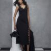 Black Lace Trim Pinstripe Midi Dress