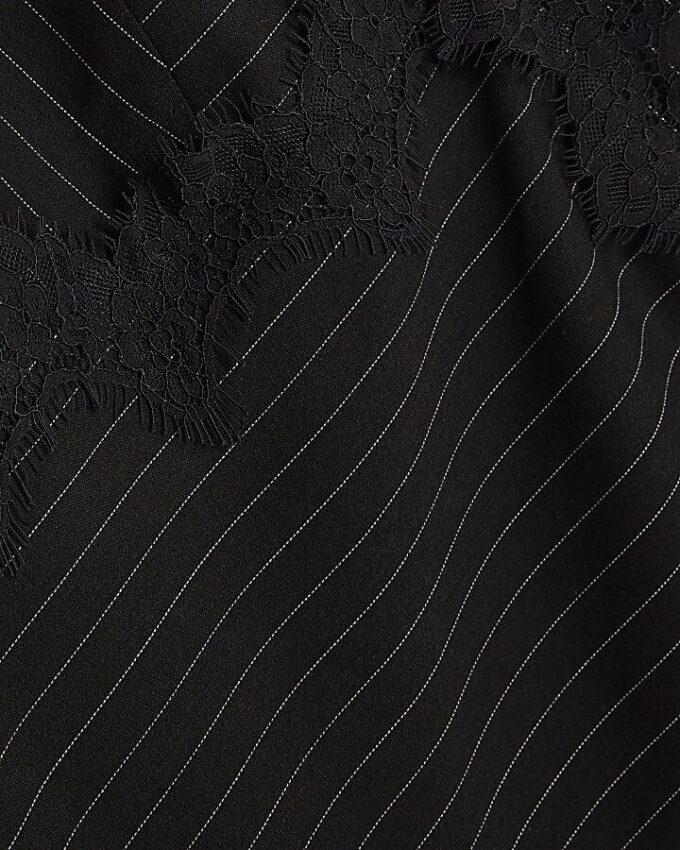 Black Lace Trim Pinstripe Midi Dress