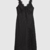 Black Lace Trim Pinstripe Midi Dress