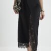 Black Lace Trim Side Twist Midi Dress