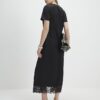 Black Lace Trim Side Twist Midi Dress