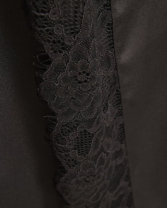 Black Lace Trim Side Twist Midi Dress