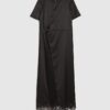 Black Lace Trim Side Twist Midi Dress