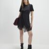 Black Lace Trim Side Twist Mini Dress