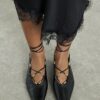 Black Lace Up Ballet Pumps