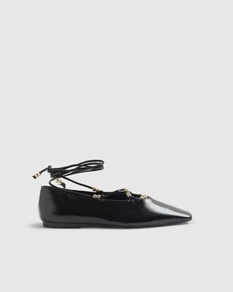 Black Lace Up Ballet Pumps Black Lace Up Ballet Pumps
