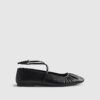 Black Leather Ankle Strap Ballet Pumps