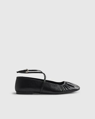 Black Leather Ankle Strap Ballet Pumps Black Leather Ankle Strap Ballet Pumps