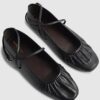 Black Leather Ankle Strap Ballet Pumps