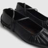 Black Leather Ankle Strap Ballet Pumps