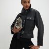 Black Leather Belted Long Sleeve Shirt