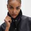 Black Leather Belted Long Sleeve Shirt