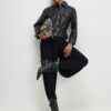 Black Leather Belted Long Sleeve Shirt