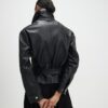 Black Leather Belted Long Sleeve Shirt