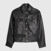 Black Leather Belted Long Sleeve Shirt