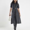 Black Leather Belted Shirt Dress