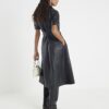 Black Leather Belted Shirt Dress