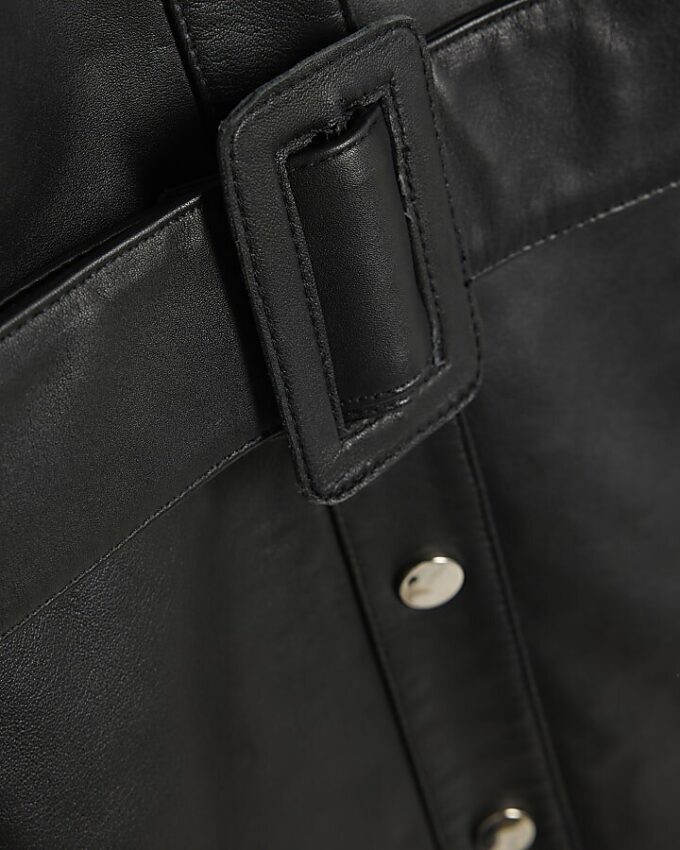 Black Leather Belted Shirt Dress