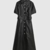Black Leather Belted Shirt Dress